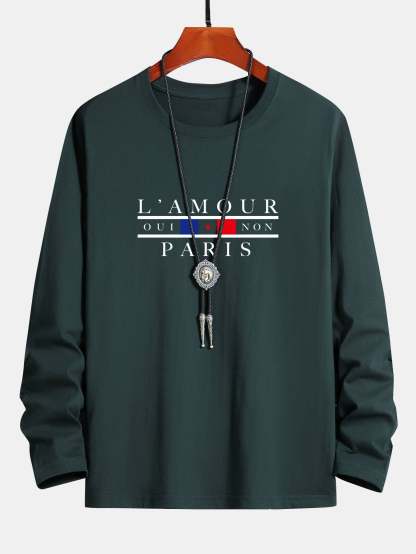 Long Sleeve Paris Slogan Print Cotton T-Shirt-Mitchell Shoes