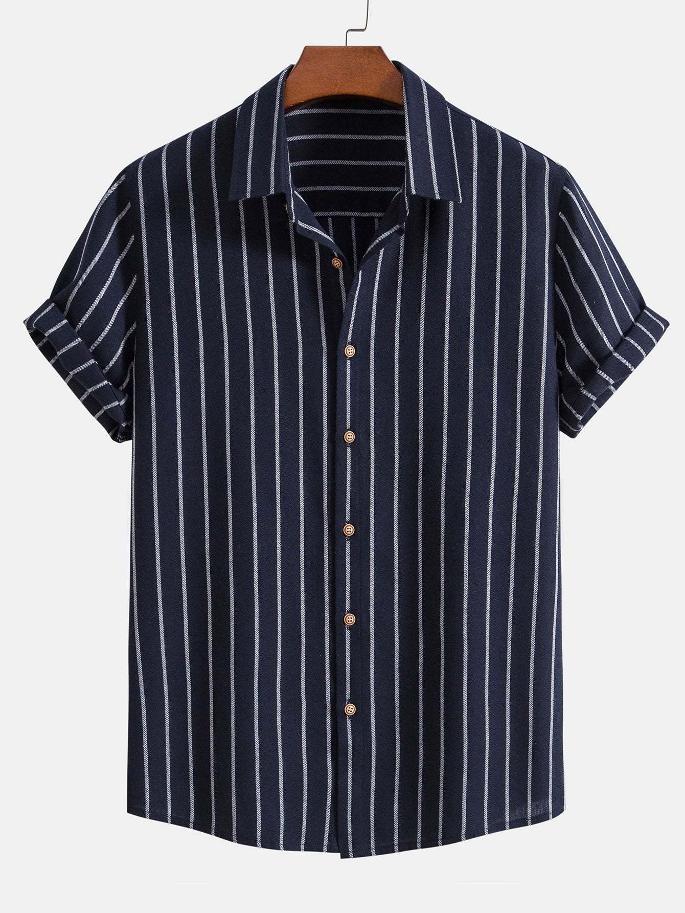 Cotton Blend Striped Button Up Shirt & Straight Leg Linen Pants-Mitchell Shoes