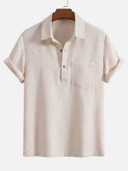 Waffle Polo Collar Shirt With Pocket & Waffle Shorts-Mitchell Shoes