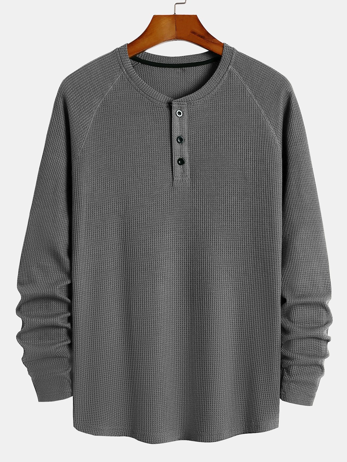 Long Sleeve Arc Hem Waffle Henley Shirt-Mitchell Shoes