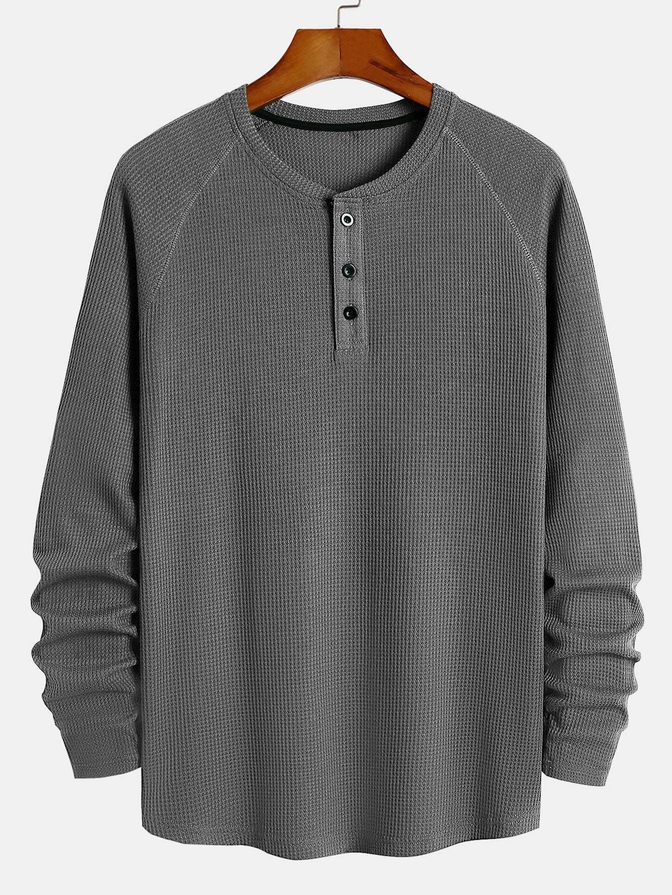 Long Sleeve Arc Hem Waffle Henley Shirt-Mitchell Shoes