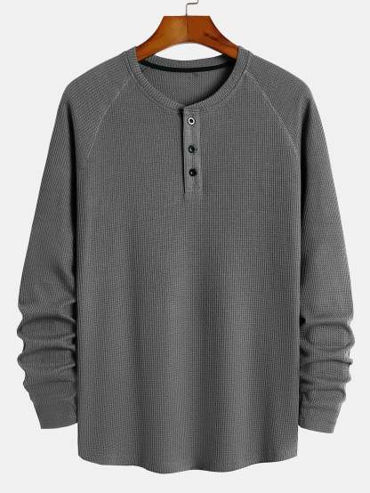 Long Sleeve Arc Hem Waffle Henley Shirt-Mitchell Shoes