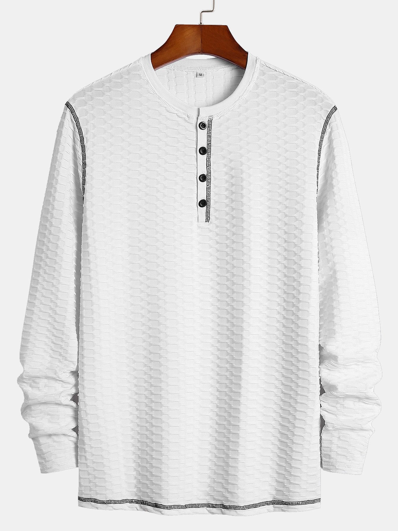 Long Sleeve Muscle Fit Knitted Textured Henley Shirt-Mitchell Shoes