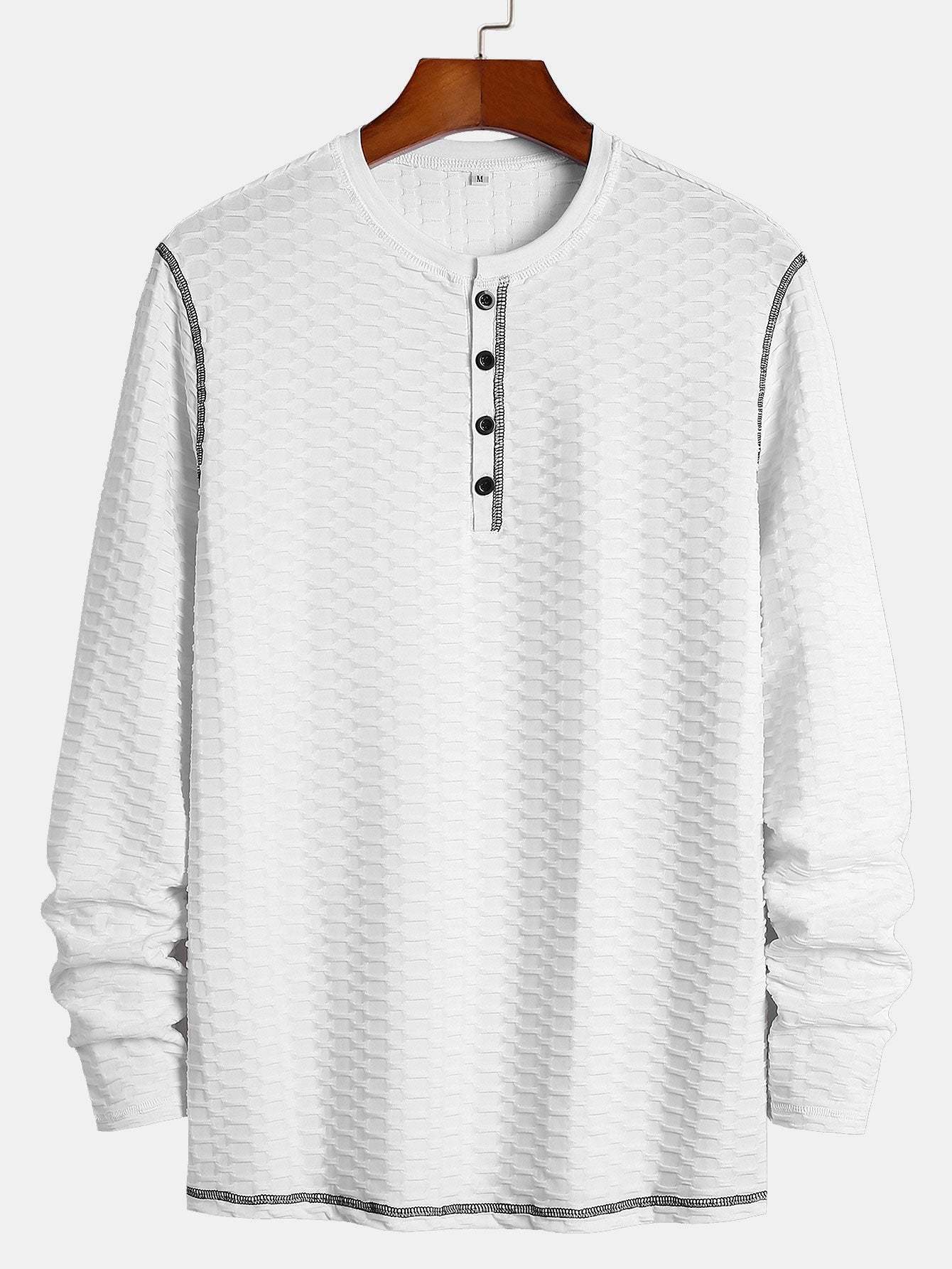 Long Sleeve Muscle Fit Knitted Textured Henley Shirt-Mitchell Shoes