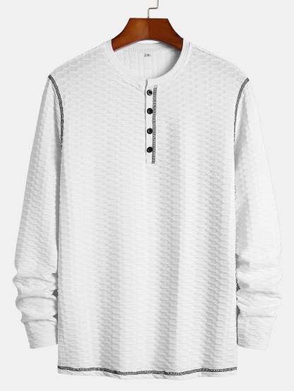 Long Sleeve Muscle Fit Knitted Textured Henley Shirt-Mitchell Shoes