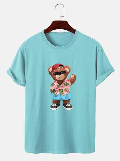 Bear In Hawaiian Shirt Print T-Shirt-Mitchell Shoes