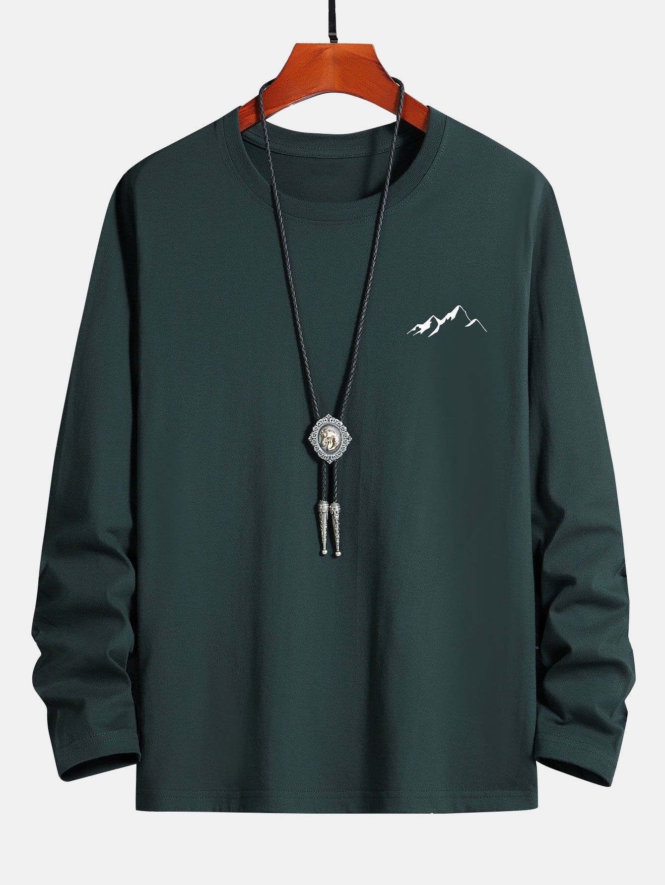 Long Sleeve Mountain Graphic Print Cotton T-Shirt-Mitchell Shoes