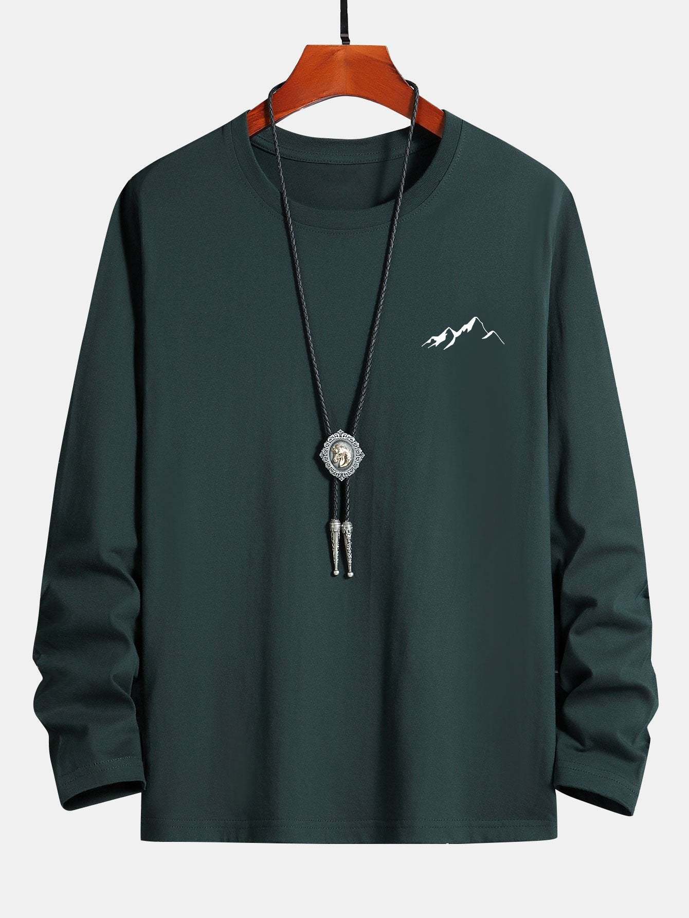 Long Sleeve Mountain Graphic Print Cotton T-Shirt-Mitchell Shoes