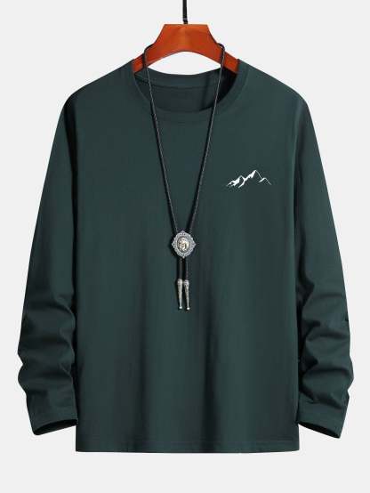 Long Sleeve Mountain Graphic Print Cotton T-Shirt-Mitchell Shoes