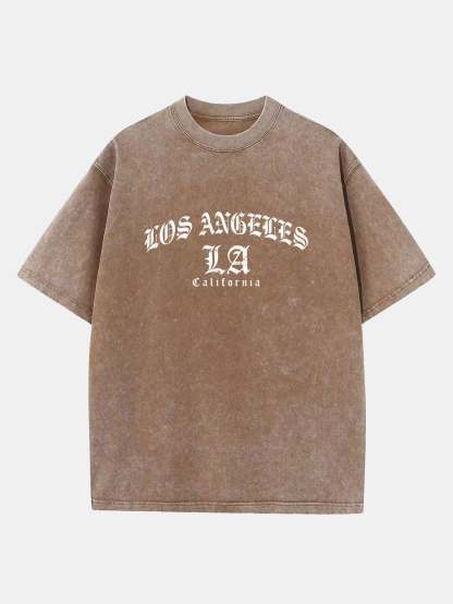 Gothic Los Angeles Print Washed Distressed Drop Shoulder T-Shirt-Mitchell Shoes
