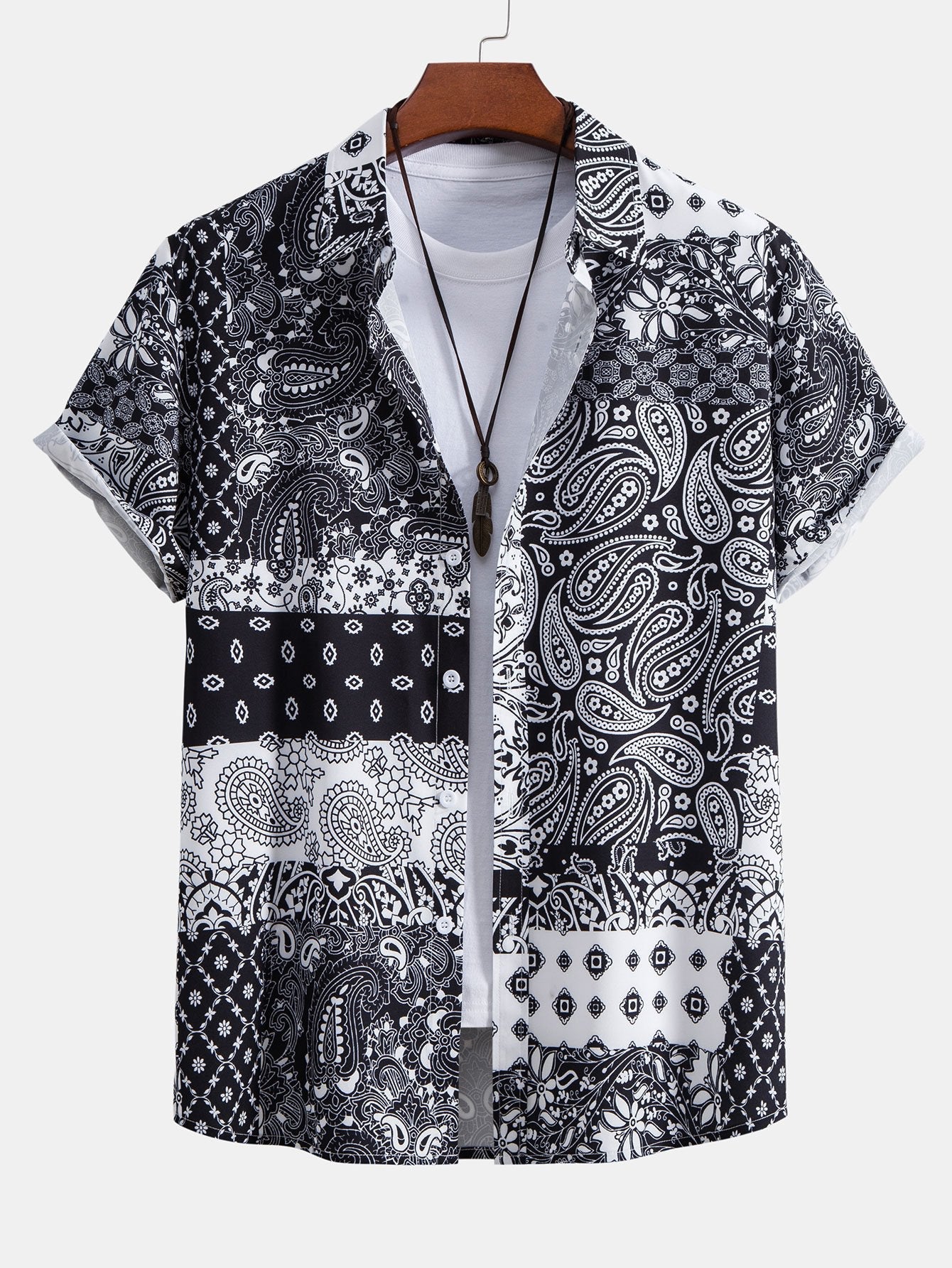 Paisley Floral Patchwork Print Button Up Shirt & Swim Shorts-Mitchell Shoes