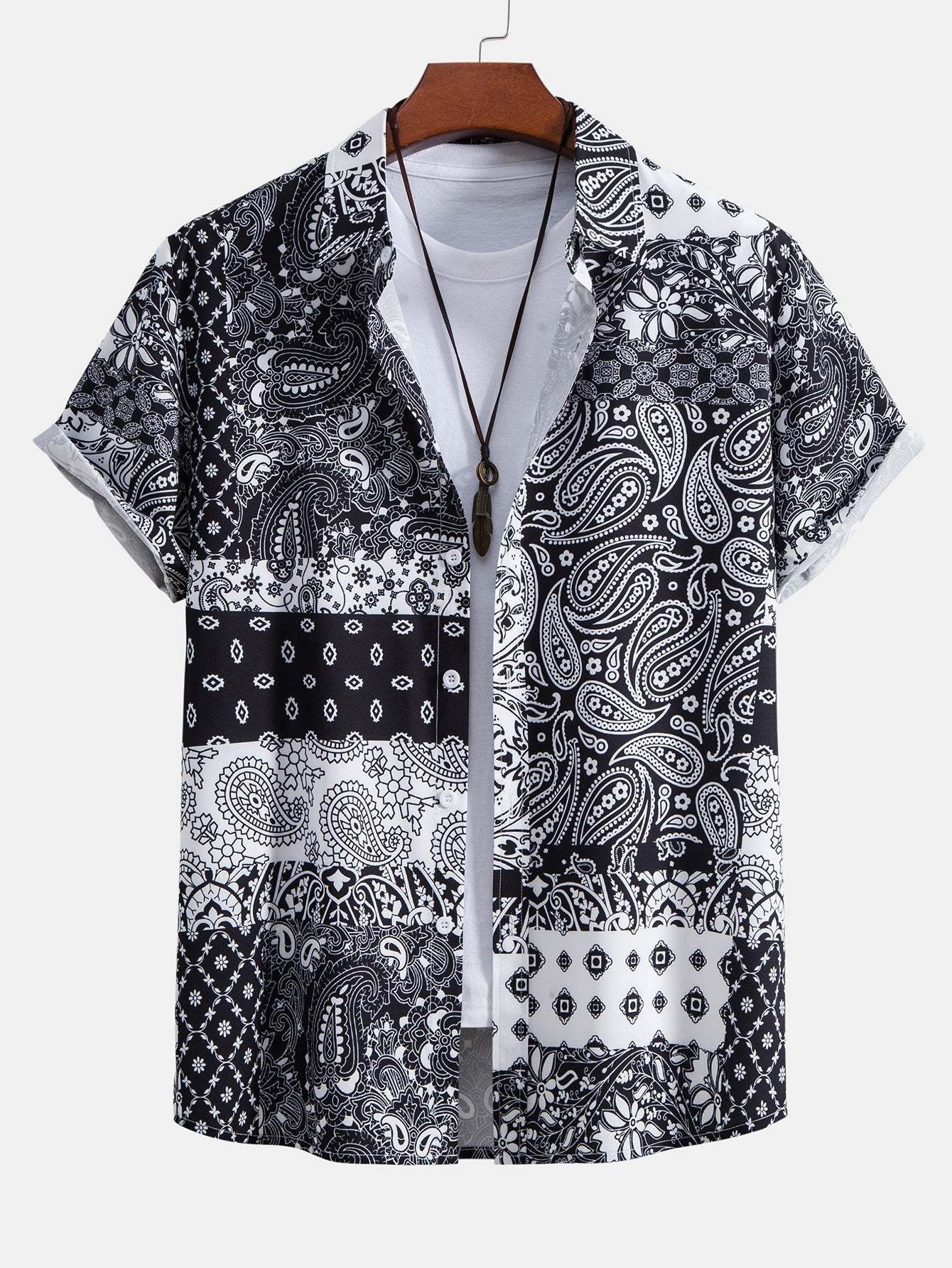 Paisley Floral Patchwork Print Button Up Shirt & Swim Shorts-Mitchell Shoes