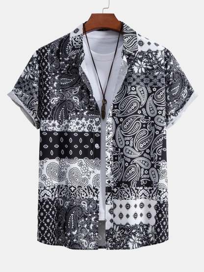 Paisley Floral Patchwork Print Button Up Shirt & Swim Shorts-Mitchell Shoes