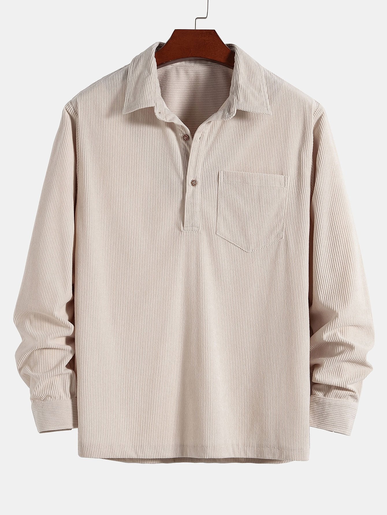 Long Sleeve Polo Collar Corduroy Shirt-Mitchell Shoes
