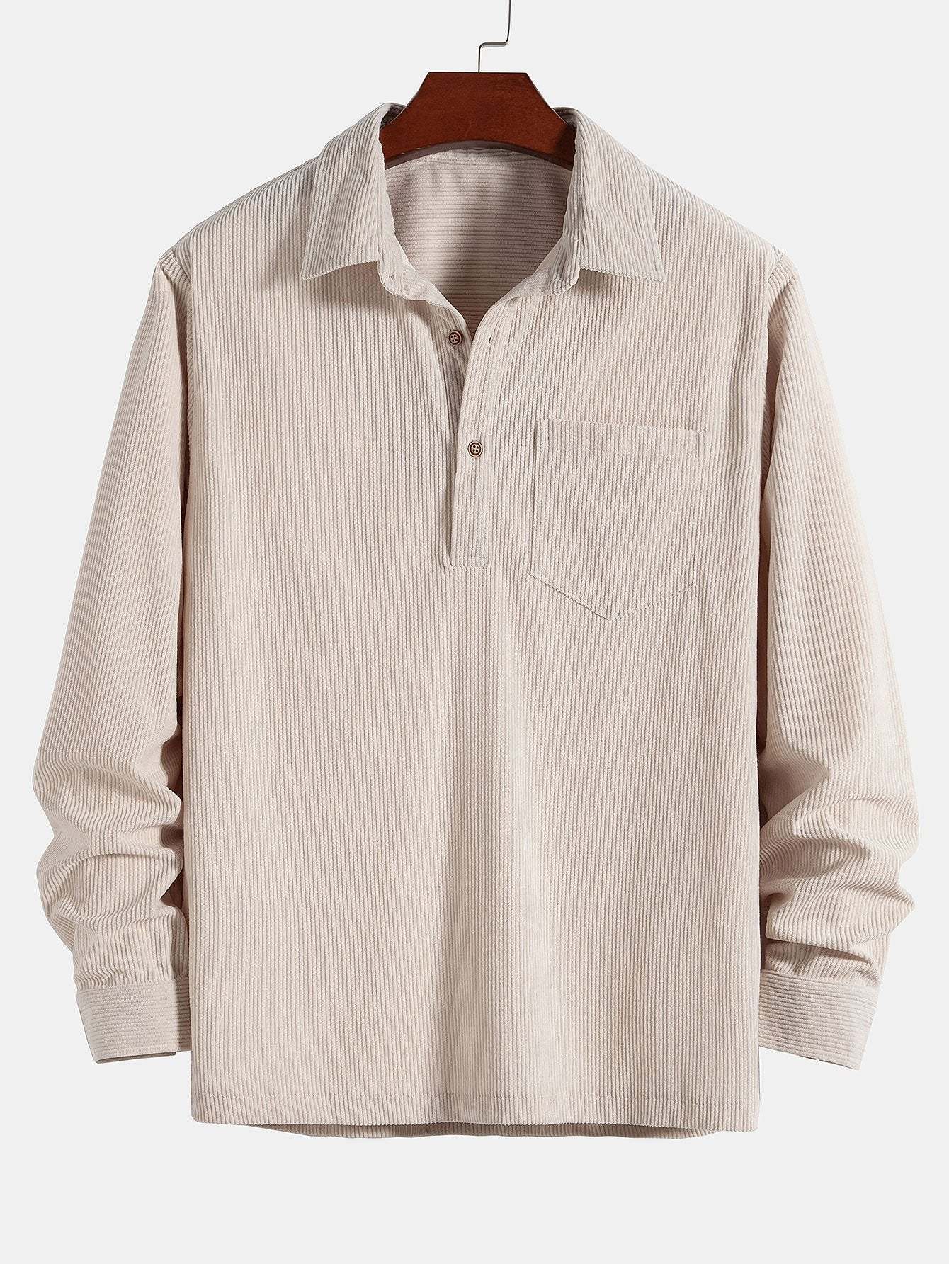 Long Sleeve Polo Collar Corduroy Shirt-Mitchell Shoes