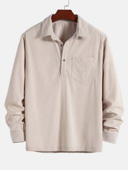 Long Sleeve Polo Collar Corduroy Shirt-Mitchell Shoes