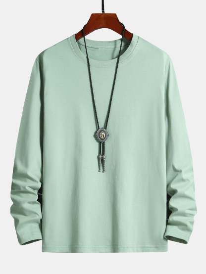 Basic Long Sleeve Cotton T-Shirt-Mitchell Shoes