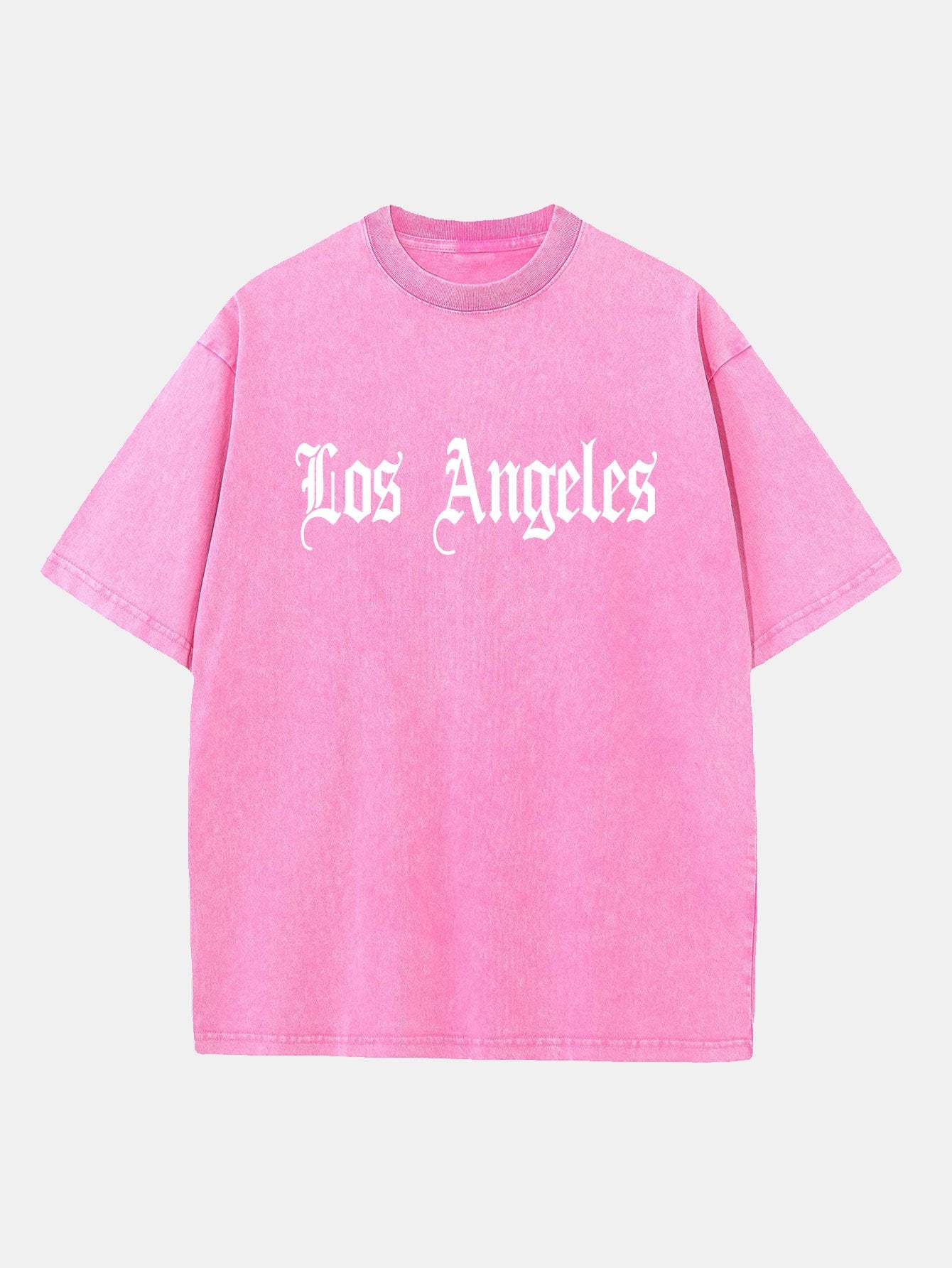 Los Angeles Gothic Print Washed Distressed Drop Shoulder T-Shirt-Mitchell Shoes