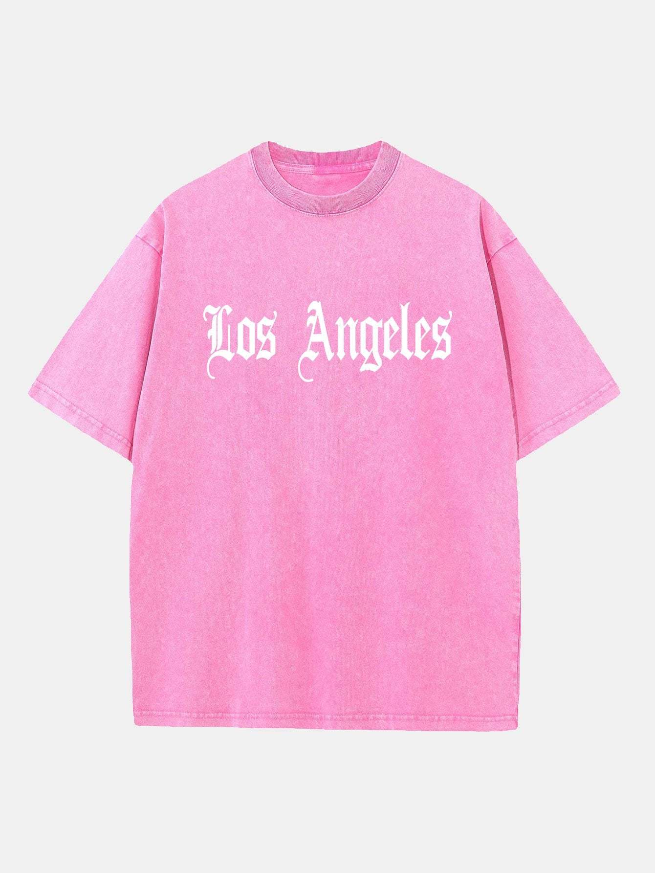 Los Angeles Gothic Print Washed Distressed Drop Shoulder T-Shirt-Mitchell Shoes