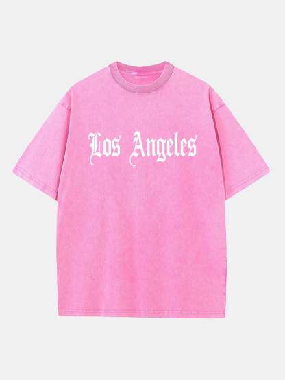 Los Angeles Gothic Print Washed Distressed Drop Shoulder T-Shirt-Mitchell Shoes
