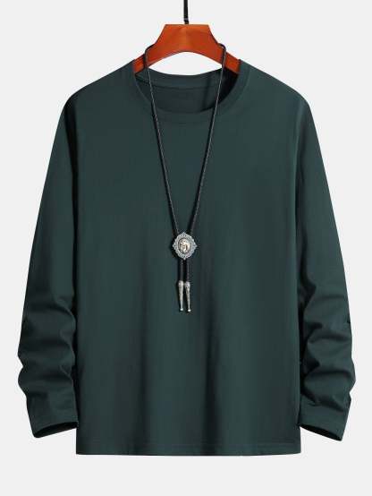 Basic Long Sleeve Cotton T-Shirt-Mitchell Shoes