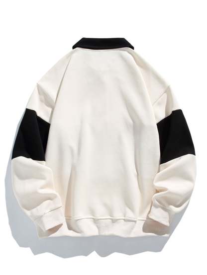 Relax Fit Color Block Patchwork Polo Sweatshirt-Mitchell Shoes
