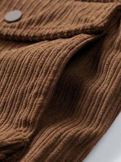 Funnel Neck Zipped Corduroy Jacket-Mitchell Shoes