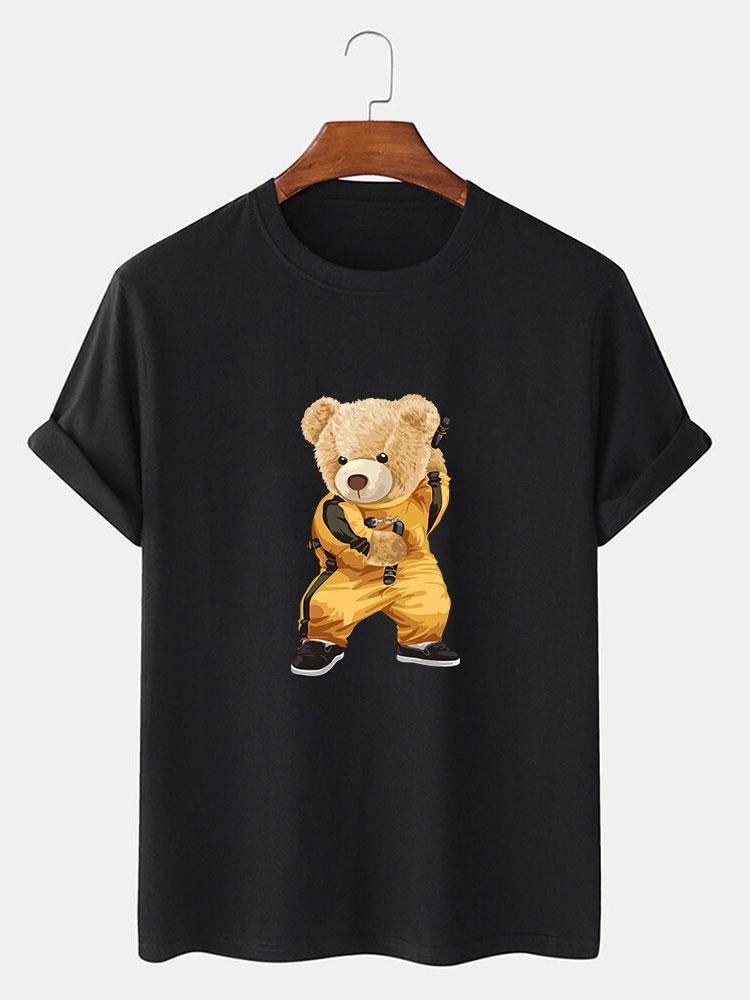 Kung Fu Bear Print T-Shirt-Mitchell Shoes