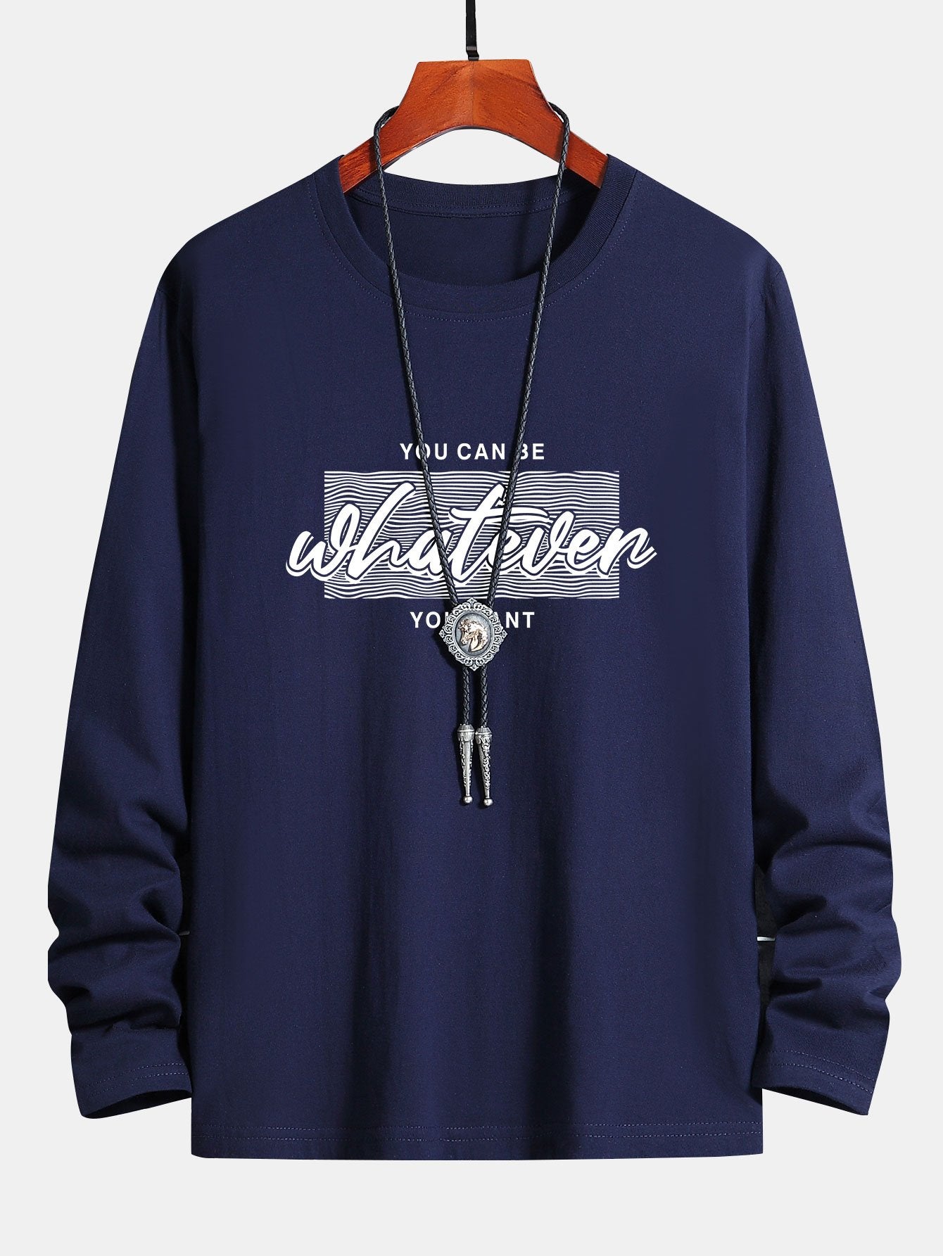 Long Sleeve Slogan Print Cotton T-Shirt-Mitchell Shoes