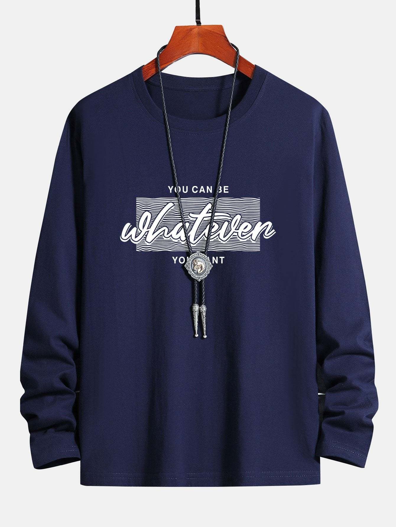 Long Sleeve Slogan Print Cotton T-Shirt-Mitchell Shoes