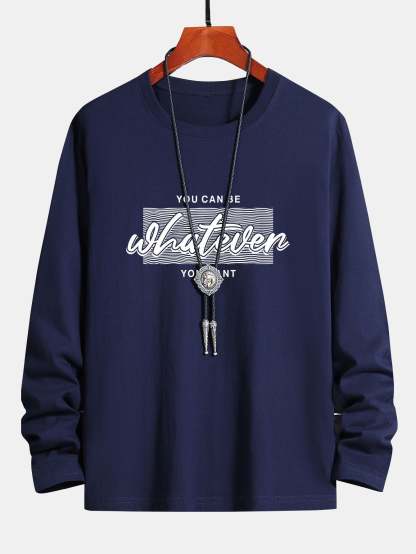 Long Sleeve Slogan Print Cotton T-Shirt-Mitchell Shoes