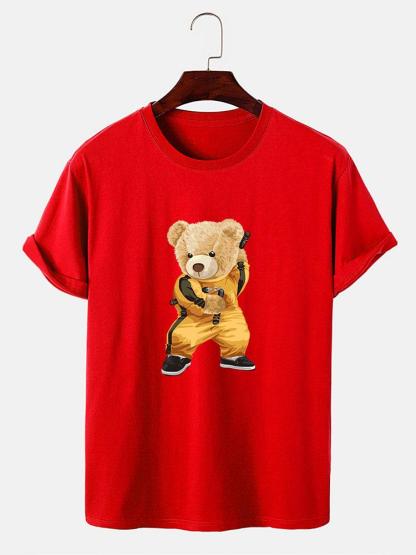 Kung Fu Bear Print T-Shirt-Mitchell Shoes