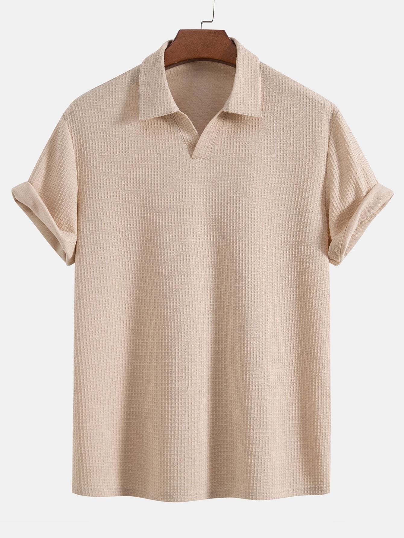 Knitted Waffle V Neck Polo Shirt-Mitchell Shoes