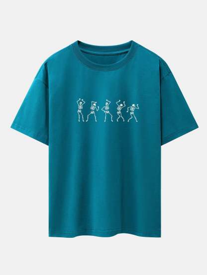 Dancing Skeleton Print Heavy Weight Drop Shoulder Oversize T-Shirt-Mitchell Shoes