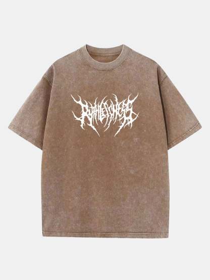 Ruthless Gothic Print Washed Distressed Drop Shoulder T-Shirt-Mitchell Shoes