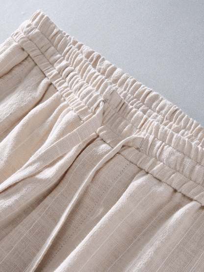 Striped Linen Cotton Blend Cropped Pants-Mitchell Shoes