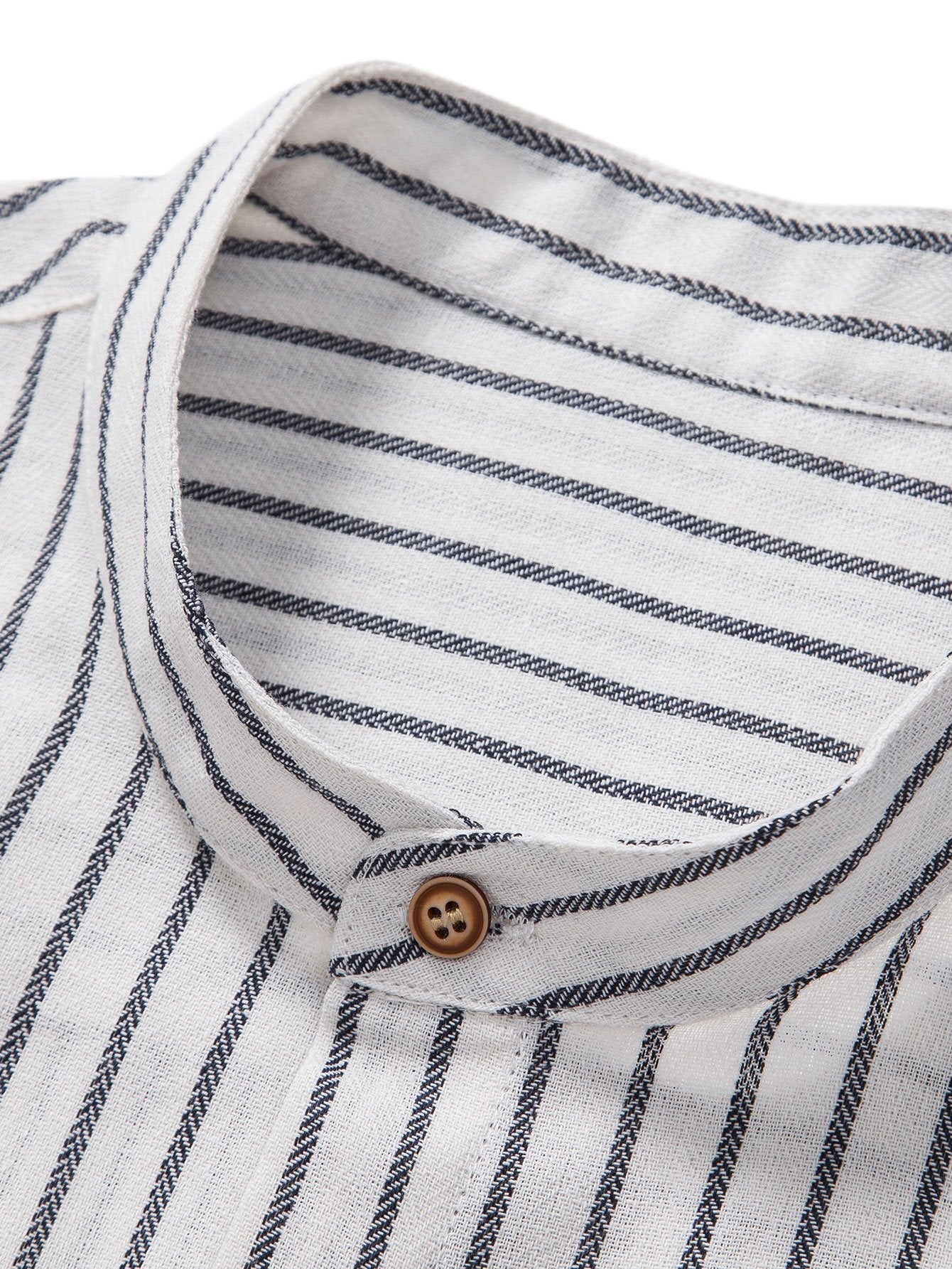 Cotton Blend Striped Stand Collar Shirt & Straight Leg Linen Pants-Mitchell Shoes