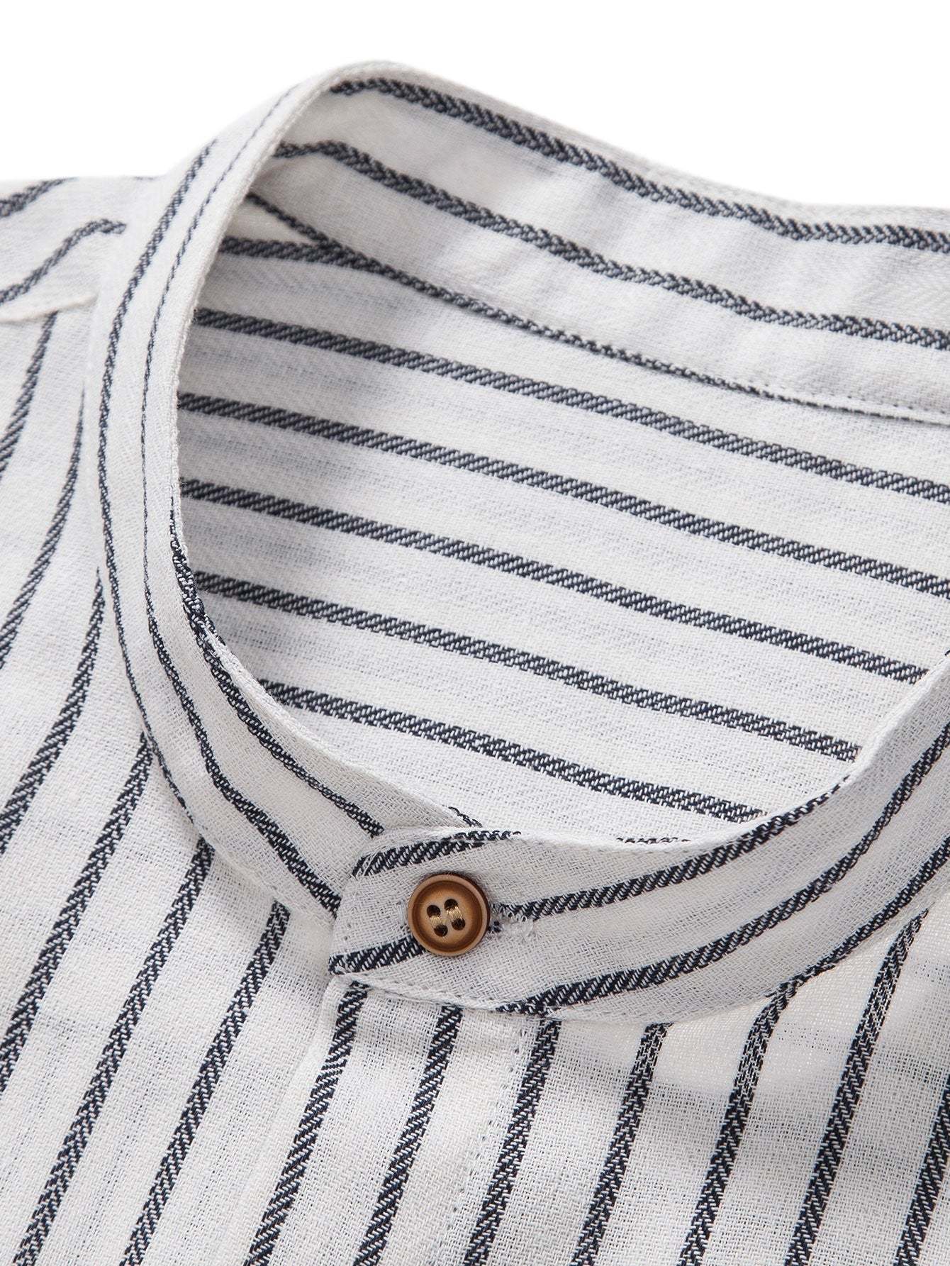 Cotton Blend Striped Stand Collar Shirt & Straight Leg Linen Pants-Mitchell Shoes