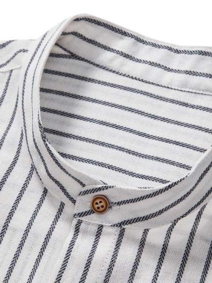 Cotton Blend Striped Stand Collar Shirt & Straight Leg Linen Pants-Mitchell Shoes