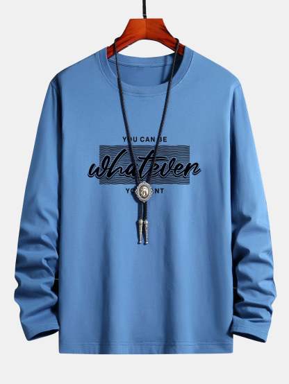 Long Sleeve Slogan Print Cotton T-Shirt-Mitchell Shoes