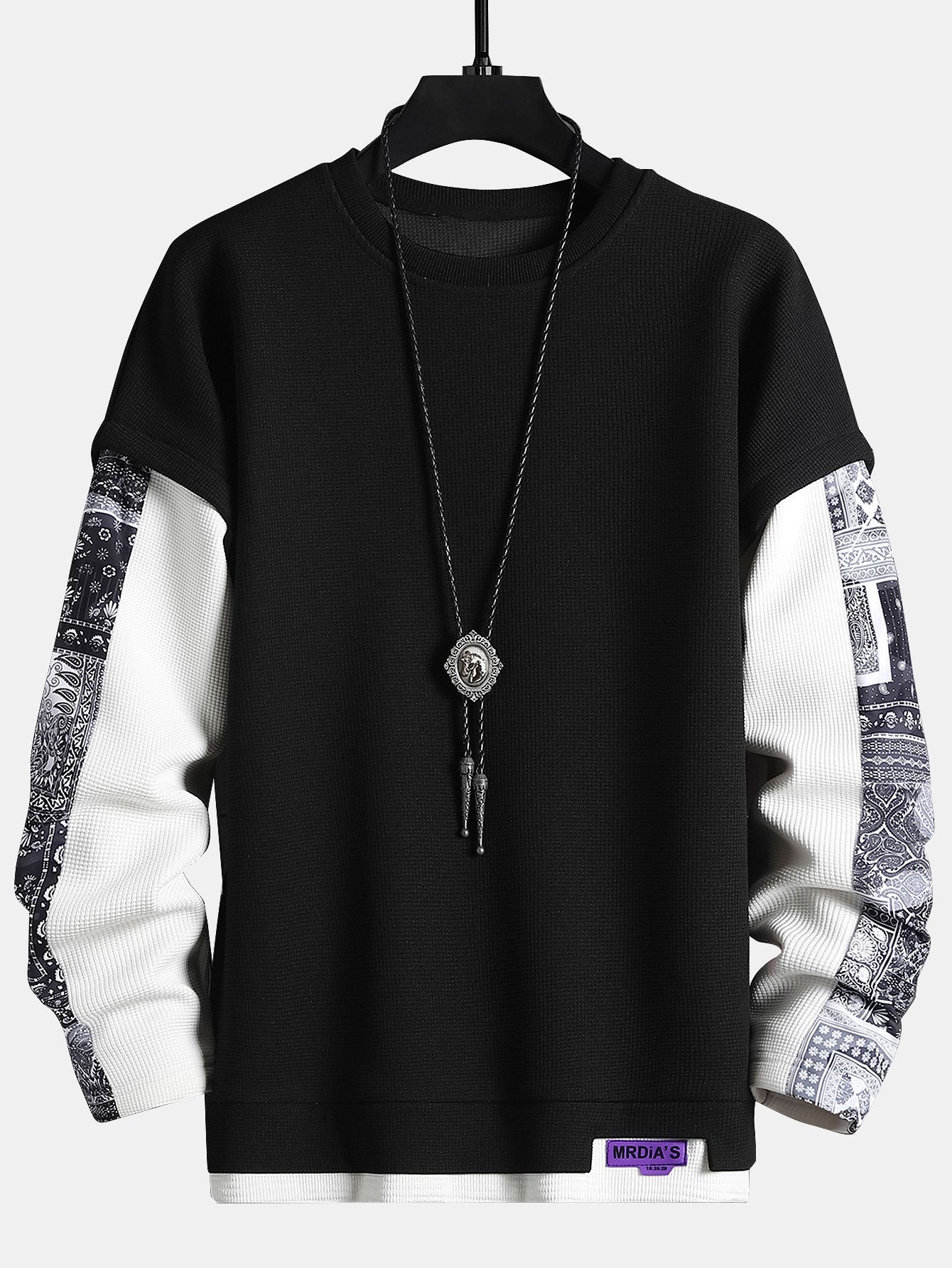 Paisley Print Double Layer Waffle Sweatshirt-Mitchell Shoes