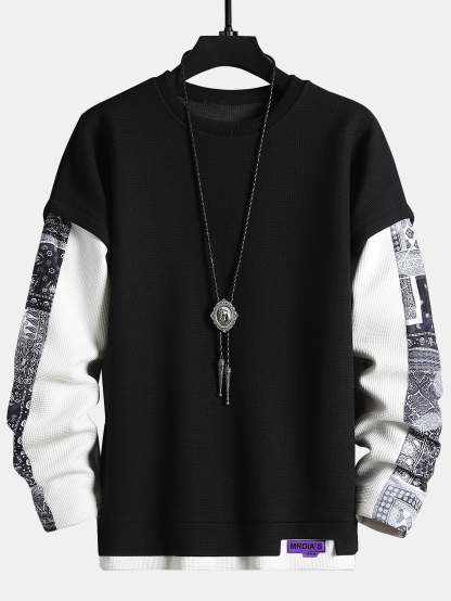 Paisley Print Double Layer Waffle Sweatshirt-Mitchell Shoes