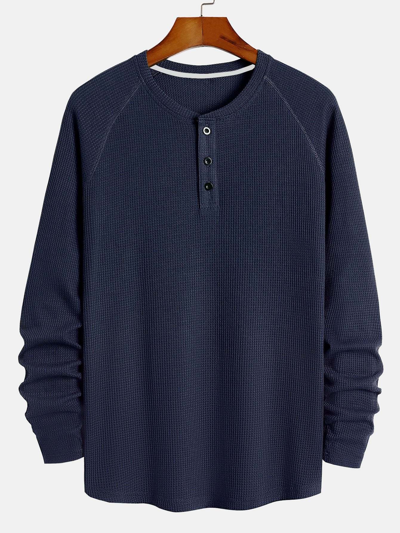 Long Sleeve Arc Hem Waffle Henley Shirt-Mitchell Shoes
