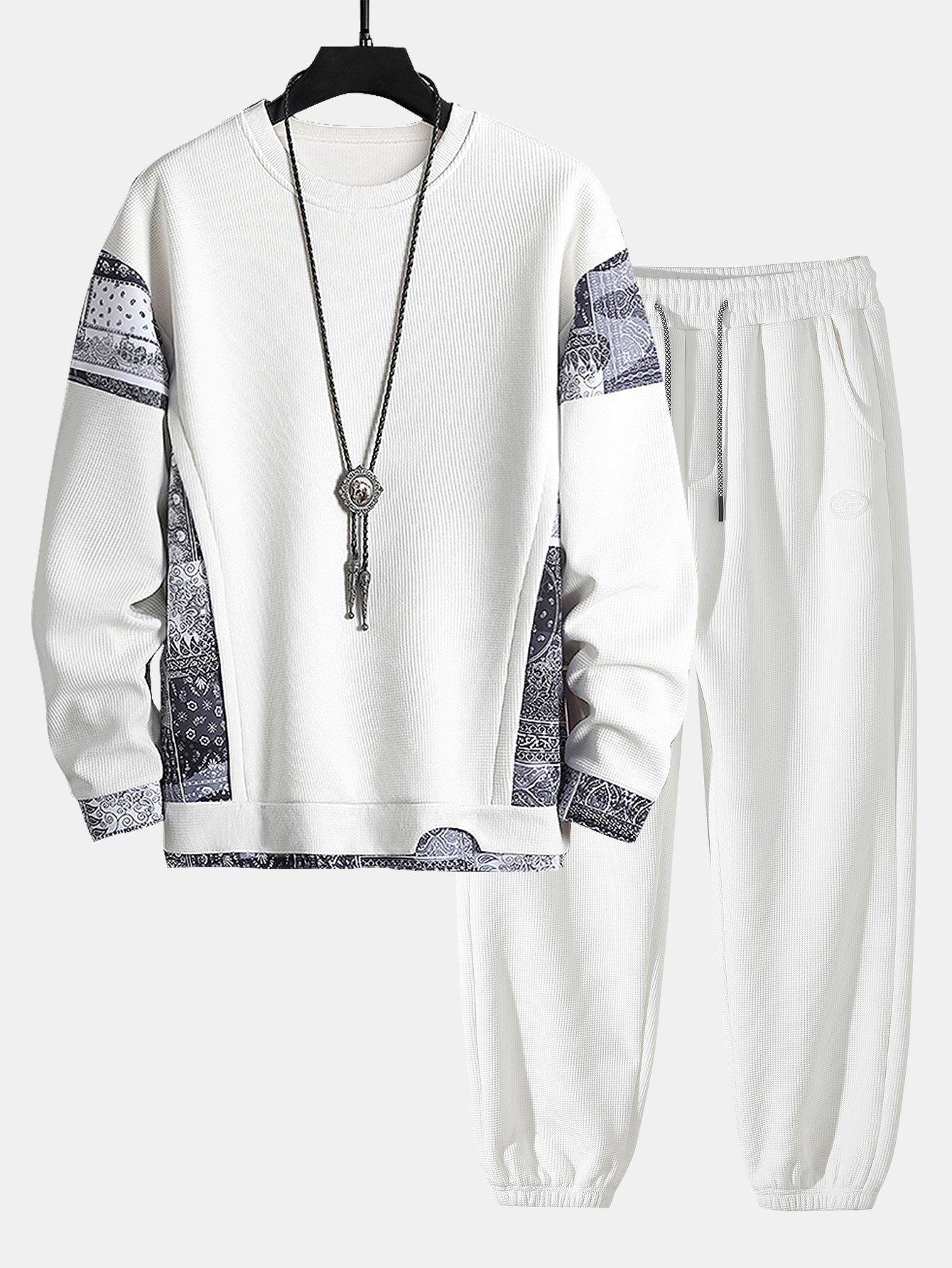 Paisley Print Panel Waffle Sweatshirt & Waffle Jogger Pants-Mitchell Shoes