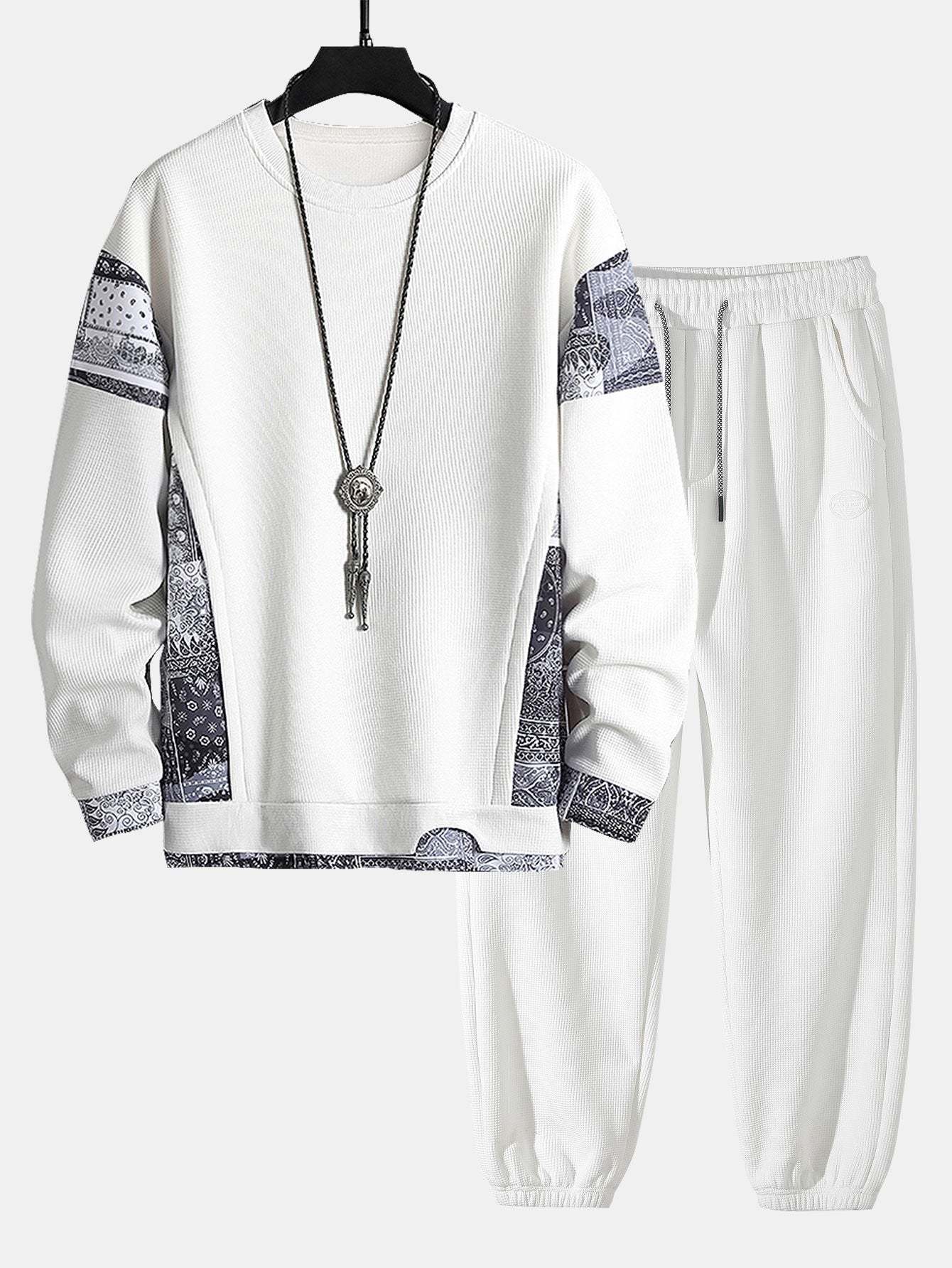Paisley Print Panel Waffle Sweatshirt & Waffle Jogger Pants-Mitchell Shoes