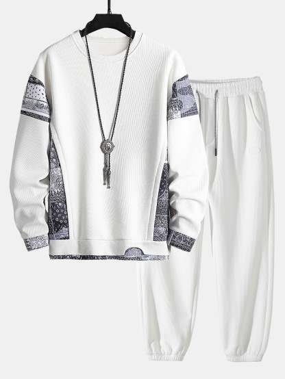 Paisley Print Panel Waffle Sweatshirt & Waffle Jogger Pants-Mitchell Shoes