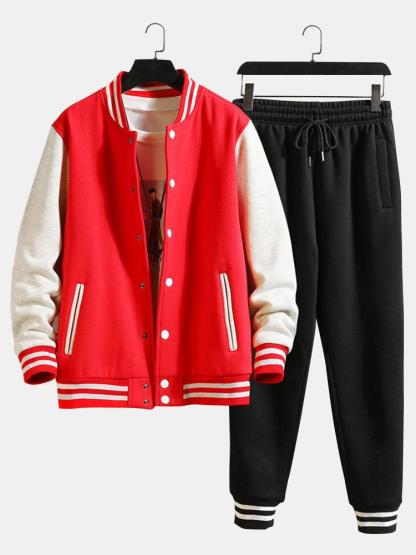 Contrast Baseball Jacket & Jogger Pants-Mitchell Shoes