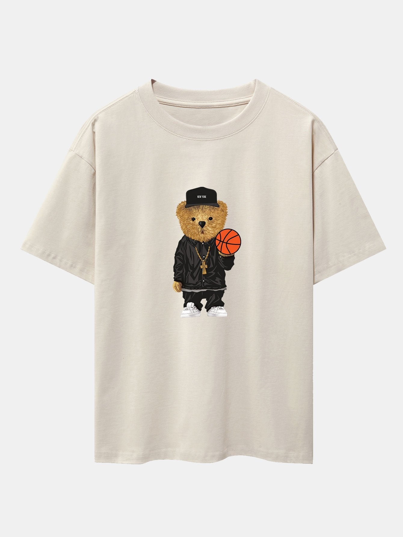 Basketball Bear Print Drop Shoulder Oversize T-Shirt & Jersey Basketball Shorts-Mitchell Shoes