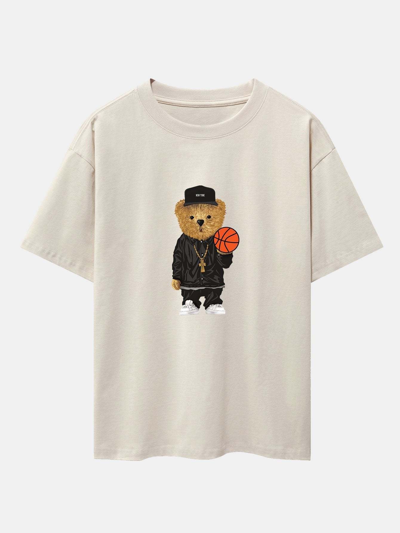 Basketball Bear Print Drop Shoulder Oversize T-Shirt & Jersey Basketball Shorts-Mitchell Shoes