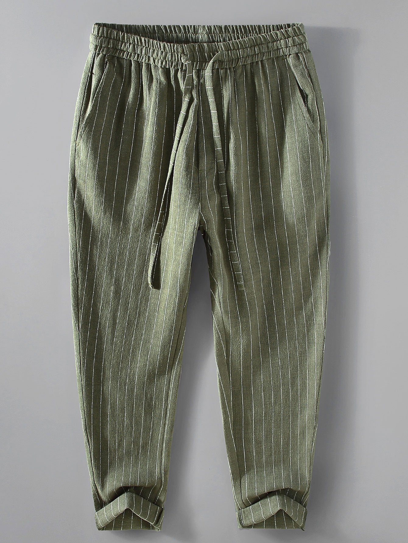 Striped Linen Cotton Blend Cropped Pants-Mitchell Shoes